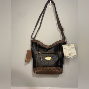 B.O.C BLK/CHOC Purse Shoulder Crossbody Handbag CellCharging Power Bank USB